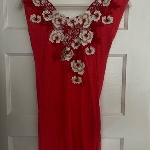 Red Dress with Floral Lace Detail